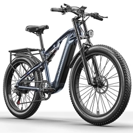 VLFINA  VLFINA Full suspension Electric Bike for adult, 26inch Fat Tire 7speed Electric Mountain Bike, 48V17.5Ah removable Lithium Battery, Dual hydraulic disc brakes ebike (Dark grey)