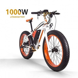 Wcgcg Bike Wcgcg 48v10ah1000w Electric Mountain Bike 26'' Fat Tire E-Bike 21 Speeds Beach Cruiser Mens Sports Mountain Bike Full Suspension Lithium Battery Hydraulic Disc Brakes(British Standard), White, Orange