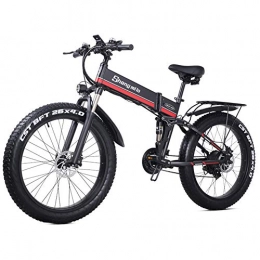 WFIZNB Bike WFIZNB Electric Mountain Bike 21 Speed E-bike 26 Inches 1000W 48V 13ah Folding Fat Tire Snow Bike Pedal Assist Lithium Battery Hydraulic Disc Brakes for Adult, Red