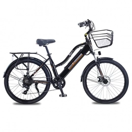 WMLD Electric Bike Women Mountain Electric Bike with Basket 36V 350W 26 Inch Electric Bicycle Aluminum Alloy Electric Bike (Color : Black, Number of speeds : 7)