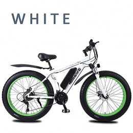 WXDP Electric Bike WXDP Self-propelled Adult Snow Electric Bike, lockable shock absorption of the front fork 26 inch 4.0 fat tires Mountain E-Bike 27-speed double disc brakes 36 V removable battery, white, 10AH