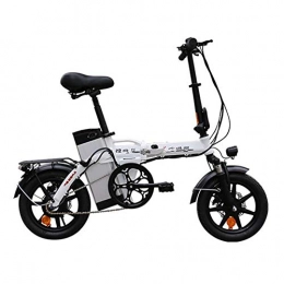 WXX Electric Bike WXX 14 Inch Aluminum Alloy Folding Electric Bicycle Double Disc Brake Shock Absorption Small Travel Electric Car Suitable for Camping, White