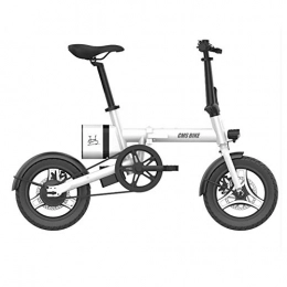 WXX Electric Bike WXX 14-Inch Portable Aluminum Alloy Folding Electric Car with 3 Built-In Riding Modes, Five-Speed Electronic Shift Adult Small Electric Battery Bike, White