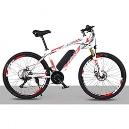 WXX Electric Bike WXX 26-Inch Dual Disc Brake Variable Speed Electric Bicycle with Removable Lithium-Ion Battery Large Capacity (36V 8AH 250W) Off-Road Power-Assisted Bicycle, White red, 21b