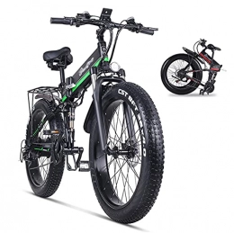 WZW Electric Bike WZW MX01 Electric Bike 1000W Folding Mountain Bike 4.0 Fat Tire Ebike 48V 12Ah Removable Lithium-Ion Battery Bicycle Professional 21 Speed Gears (Color : Mx01 green)