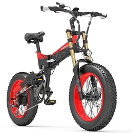 LANKELEISI Bike X3000plus-UP Folding Electric Bike for Men and Women, 20 Inch Mountain Bike, Pneumatic Shock Absorbers Front Fork (Red, 14.5Ah + 1 Spare Battery)