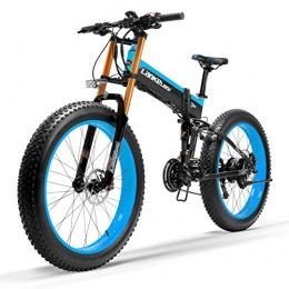 XHCP Electric Bike XHCP bicycle Mountain bike 27 Speed 1000W Folding Electric Bike 26 * 4.0 Fat Bike 5 PAS Hydraulic Disc Brake 48V 10Ah Removable Lithium Battery Charging, (Black Blue Upgraded, 1000W)