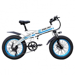 Xiaotian Bike Xiaotian Fat Tire Electric Mountain Bike, 20Inch Folding Hard Tail 7 Speeds Beach Cruiser Sports Hydraulic Disc Brakes Snow Bicycle with 48V 10AH Removable Lithium Battery for Adults, White / Blue, 1000W