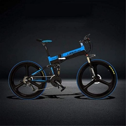 IMBM Electric Bike XT750-S 26 Inch Folding Electric Bike, Hydraulic Disc Brake, 400W Motor, Top Brand Battery, Long Endurance, 5 Pedal Assist (Color : Black Blue, Size : 14.5Ah1SpareBattery)