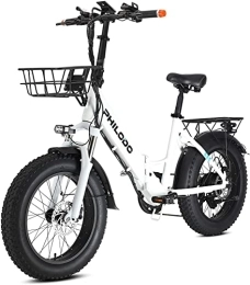 YANGAC Bike YANGAC 20'' Electric Bikes, Fat Tire Electric Bike Adult, with 250W Power Motor, 48V 13Ah Li-Ion Battery, Range 60 Miles, Dual Hydraulic Disc E-Bike, 3 Riding Modes, LCD Display (UK Stock), White