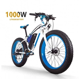 YDWLLF Bike YDWLLF 48v16ah1000w Electric Mountain Bike 26'' Fat Tire E-Bike 21 Speeds Beach Cruiser Mens Sports Mountain Bike Full Suspension Large Capacity Lithium Battery Hydraulic Disc Brakes, White, blue