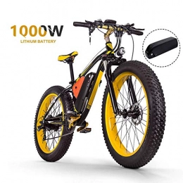 YDWLLF Electric Bike YDWLLF Fat Tire Electric Bike Electric Mountain Ebike For Adults 26" 4.0 Inch Fat Tire Electric Bicycle 48v16ah1000w Beach Snow Bicycle Fat Bike With 2pcs Removable Lithium Battery, Black, yellow