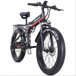 YGRQQR Folding Electric Bike For Adults,21 Speed Electric Mountain Bicycle,with Removable 48V 12.8Ah Battery,Double Shock Absorption 1000w (Cor : Red)