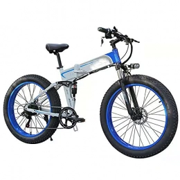YIZHIYA Bike YIZHIYA Electric Bike, 26" Folding Mountain Electric Bicycle for Adults, 7 Speed Fat Tire E-bike, 48V 10Ah 350W Motor, Front and Rear Disc Brakes, All terrain 3 Working Modes Electric Bike, White blue