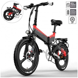 YSHUAI Bike YSHUAI 20 Inch Folding E-Bike Electric Bicycles Electric Bike Mountain Bike 400W Fat Tire for Men And Women with 48V 10.4-12.8Ah Lithium Battery Up To 120 Km Range City Bike, Red, 10.4A