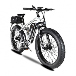 YSNJG Electric Bike YSNJG 48V 13A Electric Mountain Bike USB Charging Stand with Full Suspension and Intelligent LCD & Big Tyre 26 x 4.0 (White)