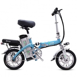 ZBB Bike ZBB Electric Bicycle 14 Inch Wheels Aluminum Alloy Frame Portable Folding Electric Bike for Adult with Removable 48V Lithium-Ion Battery Powerful Brushless Motor Speed 20-30 KM / H, Blue, 62to90KM