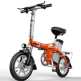 ZBB Bike ZBB Folding Electric Bike with 48V Removable Lithium-Ion Battery, 14 inch E-bike with 400W Brushless Motor Aluminum Alloy Frame Maximum Speed 30 KM / h for Adult Women Men, Orange, 100to170KM