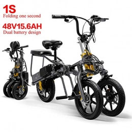 AA-folding electric bicycle Bike ZDDOZXC 2 Batteries 48V 350W Foldable Mini Tricycle Electric Tricycle 14 Inches 15.6Ah 1 Second High-End Electric Tricycle Folding Easily