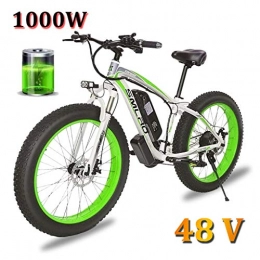 ZJGZDCP Bike ZJGZDCP 1000W 26inch Electric Mountain Bike Fat Tire E-Bike 7 Speeds Beach Cruiser Sports Mountain Bikes Full Suspension Lithium Battery Hydraulic Disc Brakes (Color : White-Green, Size : 1000w-15Ah)