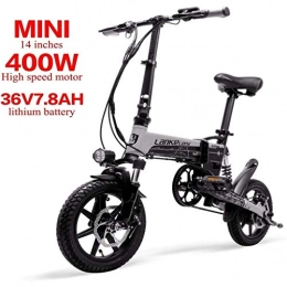 ZJGZDCP Bike ZJGZDCP 14-inch Mini Portable Folding Electric Bicycle 400W High-speed Motor 36V 7.8Ah Removable Battery Front and Rear Suspension with LCD Display 5 Level Pedal Assist (Color : Gray)