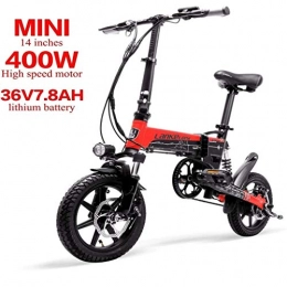 ZJGZDCP Electric Bike ZJGZDCP 14-inch Mini Portable Folding Electric Bicycle 400W High-speed Motor Front And Rear Suspension With LCD Display 5 Level Pedal Assist (Color : Red)