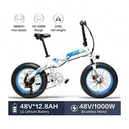 ZJGZDCP Bike ZJGZDCP 20-inch Fat Bike Folding E-bike 7 Speed Snow Bike 48V 12.8Ah 1000W Engine Aluminum Alloy Frame 5 PAS Mountain Bike (Color : Blue)