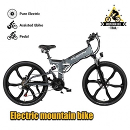ZJGZDCP Bike ZJGZDCP 21 Speed Gears Adult Electric Bike Folding Electric Mountain Bike With Lightweight Magnesium Alloy 6 Spokes Integrated Wheel Premium Full Suspension E-bike (Color : Grey)