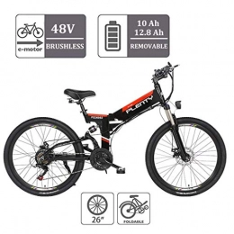 ZJGZDCP Electric Bike ZJGZDCP 26inch Folding Electric Bike With 48V 12.8Ah Removable Lithium-Ion Battery Ebike Three Riding Mode 350W Motor And E-ABS Double Disc Brake Electric Bicycle (Color : BLACK, Size : 10AH-480WH)