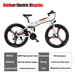 ZJGZDCP Electric Bike ZJGZDCP 350W 48V Folding Electric Bike Removable Lithium Battery Beach Snow Bicycle Moped Electric Mountain Bike Powerful Motor Aluminum Frame (Color : White)