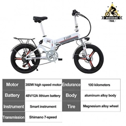 ZJGZDCP Electric Bike ZJGZDCP 48V / 12AH Mountain Electric Bicycle Hydraulic Brakes 350W Urban Electric Bikes Adults Removable Lithium Battery Recharge System 7-Speed Gear (Color : White)