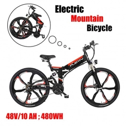 ZJGZDCP Electric Bike ZJGZDCP Adult Folding Electric Mountain Bike Super Lightweight Electric Bike Premium Full Suspension Electric Bike 480W Powerful Motor 48V 10Ah Removable Battery (Color : Black)