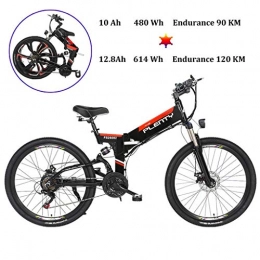 ZJGZDCP Bike ZJGZDCP Electric City Bike 26" City Powerful Bicycle EBike 350W Motor 48V / 10AH 480Wh Moped - Removable Lithium Ion Battery Electric Bikes For Adult Mens (Color : BLACK, Size : 10AH-480WH)