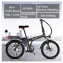 ZJGZDCP Bike ZJGZDCP Electric Mountain Bike Foldable for Adult 20" Double Disc Brake E-bikes Adjustable Seat LCD Meter - 48V 12Ah 250W Full Suspension Mountain Bicycle (Color : Black, Size : 8Ah)
