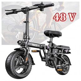 ZJGZDCP Bike ZJGZDCP Folding Electric Bicycle Ultra Light Aluminum Alloy Electric Bike Adult 14 Inch 25km / h 48V E-bike With Pedals Power Assist Adjustable Seat Height (Color : Black, Size : Endurance 300km)