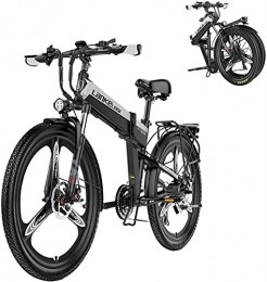 ZJZ Electric Bike ZJZ Bikes, Folding Electric bike With, 26" Beach Snow Bicycle, 48v Removable Lithium Battery, 400 W City Commuter bike, Premium Full Suspension, 21 Speed Shock-Absorbing Mountain Bicycle, Red, 10.4ah