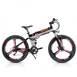 ZPAO Electric Bike ZP26 26 inch Folding Electric Bicycle, 48V 350W Powerful Motor, 21 Speed Mountain Bike, Aluminum Alloy Frame, Pedal Assist Bicycle, Full Suspension (Black Integrated Wheel, Plus 1 Spare Battery)