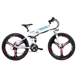 ZPAO Bike ZP26 26 inch Folding Electric Bicycle, 48V 350W Powerful Motor, 21 Speed Mountain Bike, Aluminum Alloy Frame, Pedal Assist Bicycle, Full Suspension (White Integrated Wheel, Plus 1 Spare Battery)