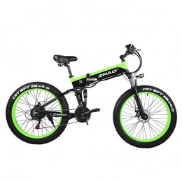 ZPAO Bike ZPAO 26 Inch 48V 500W Folding Mountain Bike, 4.0 Fat Tire Electric bike, Handlebar Adjustable, LCD Display with USB Plug (Black Green, 12.8Ah + 1 Spare Battery)