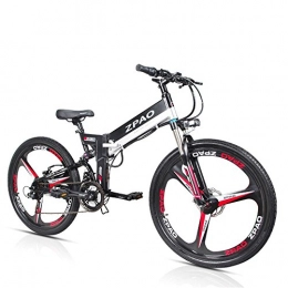 ZPAO Electric Bike ZPAO KB26 21 Speed Folding Electric Bicycle, 48V 10.4Ah Lithium Battery, 350W 26 Inch Mountain Bike, 5 Level Pedal Assist, Suspension Fork (Black, Plus 1 Spare Battery)