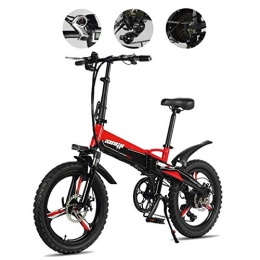 ZSQBicycle Bike ZSQB Foldable Mountain Bike 48V 250W Adult Aluminium Alloy with 7 Speeds Electric Bike Double Shock Wheels with 20 Inch Tyres Disc Brake and Suspension Fork Grey ZSQB, red