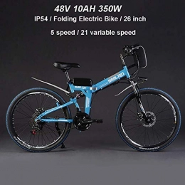 ZXL Bike ZXL Ebikes for Adults, Folding Electric Bike MTB Dirtbike, 26" 48V 10Ah 350W Ip54 Waterproof Design, Easy Storage Foldable Electric Bycicles for Men, Blue, Blue