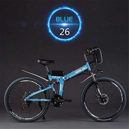 ZXL Electric Bike ZXL Electric Bike Mountain Bike 26 inch E-Bike, 21 Speed Foldable Mountain Bike Soft Tail Full Suspension Lithium Battery 48V 10 Ah 350W Motor Electric Bike, Endurance 50 Kilometers (), Blue