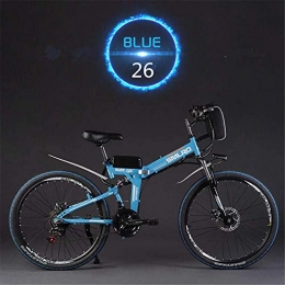 ZXL Bike ZXL Electric Bike Mountain Bike 26 inch E-Bike, 21 Speed Foldable Mountain Bike Soft Tail Full Suspension Lithium Battery 48V 10 Ah 350W Motor Electric Bike, Endurance 50 Kilometers (蓝色), Blue