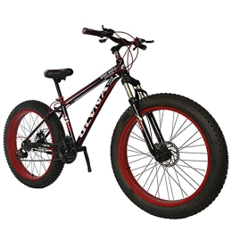 TBNB Fat Tyre Bike 20 / 26 Inch Fat Tire Mountain Bike, Adult Men's and Women's Outdoor Road Bicycle, Sand Bike, 21-27 Speed, Disc Brake, Suspension Fork (Red 20inch / 21Speed)