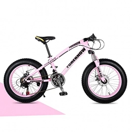 SHUI Fat Tyre Bike 20inch Fat Tire Mountain Bike for Child, 7 / 21 / 24 / 27 Speed MTB, High Carbon Steel Frame, Anti-Slip Bicycle Disc Brake Bold Shock Absorber Fork Pink-7sp