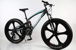 Domrx Bike 26 inch 5 Knife Wheel Fat tire beache high Carbon Steel Frame Double disc Brake Big Tires Bicycle-Black Green_26 inch 21 Speed