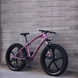 WSZGR Bike 26 Inch Fat Tire Bicycle, Men Women Students Variable Speed Bike, Men's High-carbon Steel Frame Hardtail Mountain Bikes Pink 5 Spoke 26", 21-speed