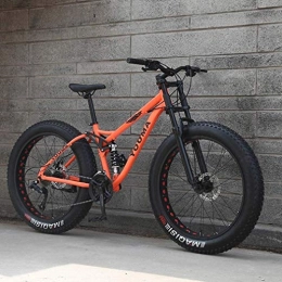 Suge Bike 26 Inch Mens Fat Tire Mountain Bike, Beach Snow Bikes, Double Disc Brake Cruiser Bicycle, Lightweight High-Carbon Steel Frame, Aluminum Alloy Wheels (Color : Orange, Size : 24 speed)