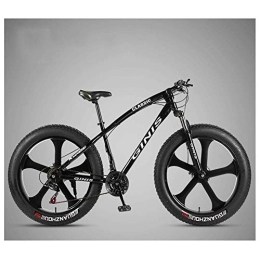 WJSW Bike 26 Inch Mountain Bicycle, High-carbon Steel Frame Fat Tire Mountain Trail Bike, Men's Womens Hardtail Mountain Bike with Dual Disc Brake, Black, 21 Speed 5 Spoke